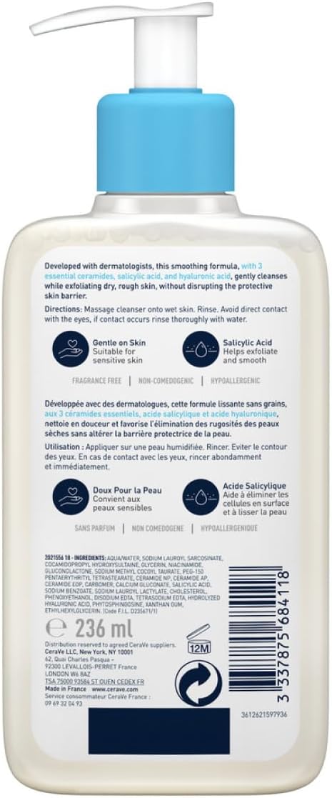 CeraVe salicylic acid face wash in a 236ml pump bottle for gentle exfoliation and clear skin