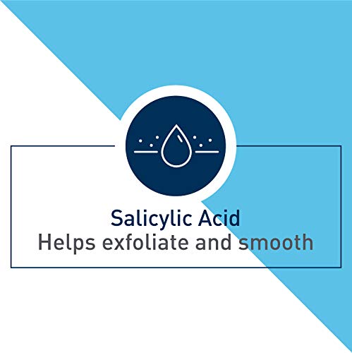 CeraVe salicylic acid face wash label highlighting benefits of exfoliation and skin smoothing