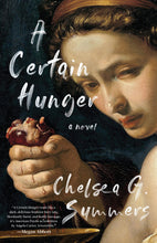 Fiction novel cover with portrait of a woman holding a red animal; title text 'A Certain Hunger'