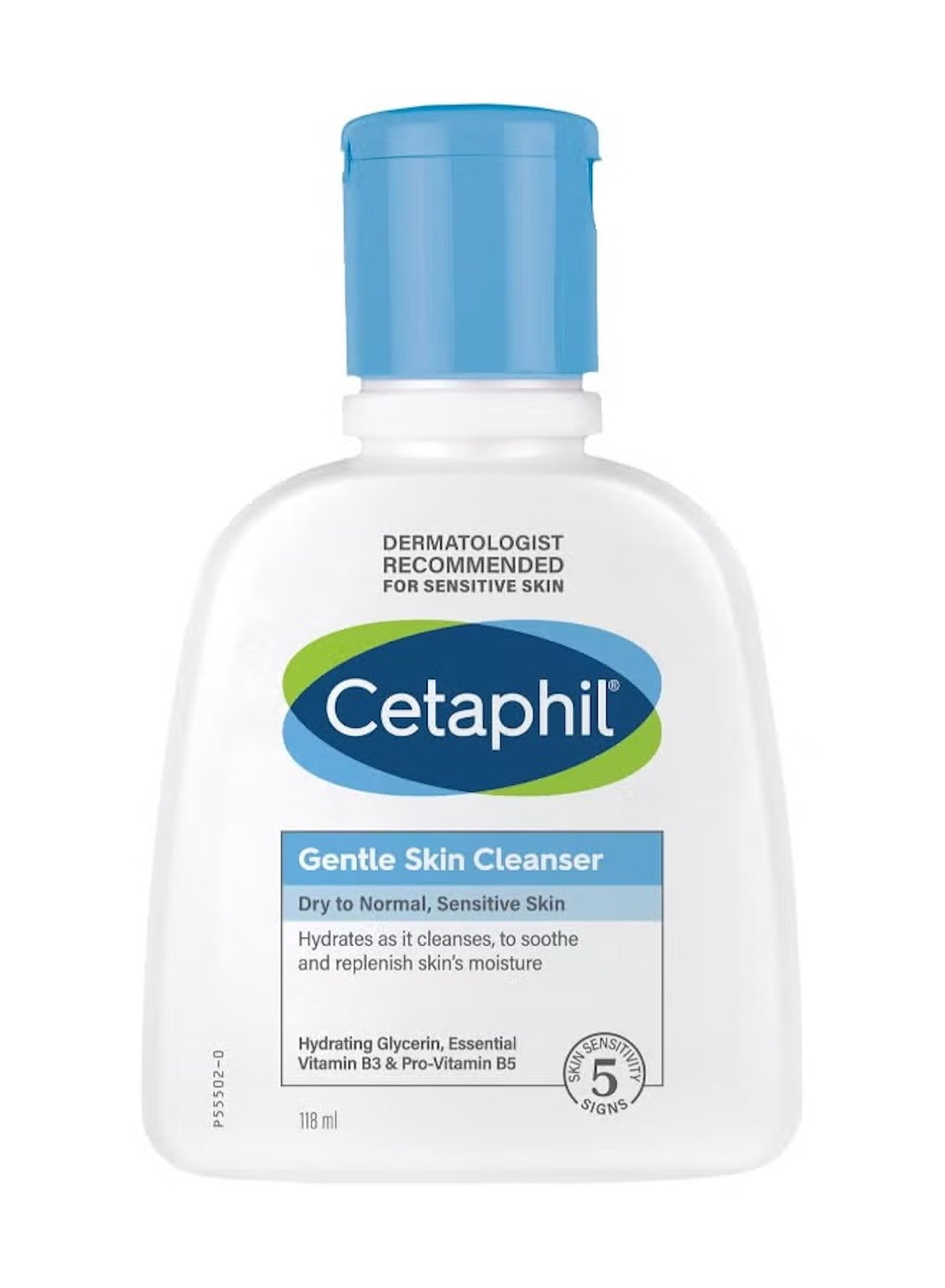 Cetaphil gentle skin cleanser for sensitive skin in a 118 ml bottle, hydrates while cleansing