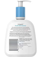 Cetaphil Gentle Skin Cleanser pump bottle, back label view with blue cap