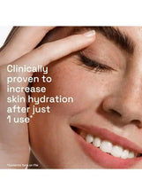 Gentle skin cleanser ad with face and text about increased hydration after use
