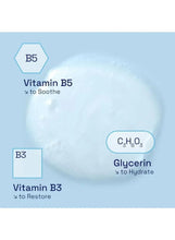 Gentle skin cleanser ingredient graphic with Vitamin B5, Vitamin B3, and glycerin