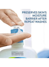 Gentle skin cleanser pump, hands pressing cleanser to preserve skin moisture
