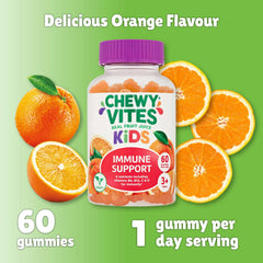 Chewy Vites Kids orange immune support gummy bottle 60 gummies 1 per day label chewy vites immune vitamins for children