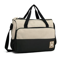 Huitich chic diaper bag for travel in beige and black with multiple compartments and adjustable strap