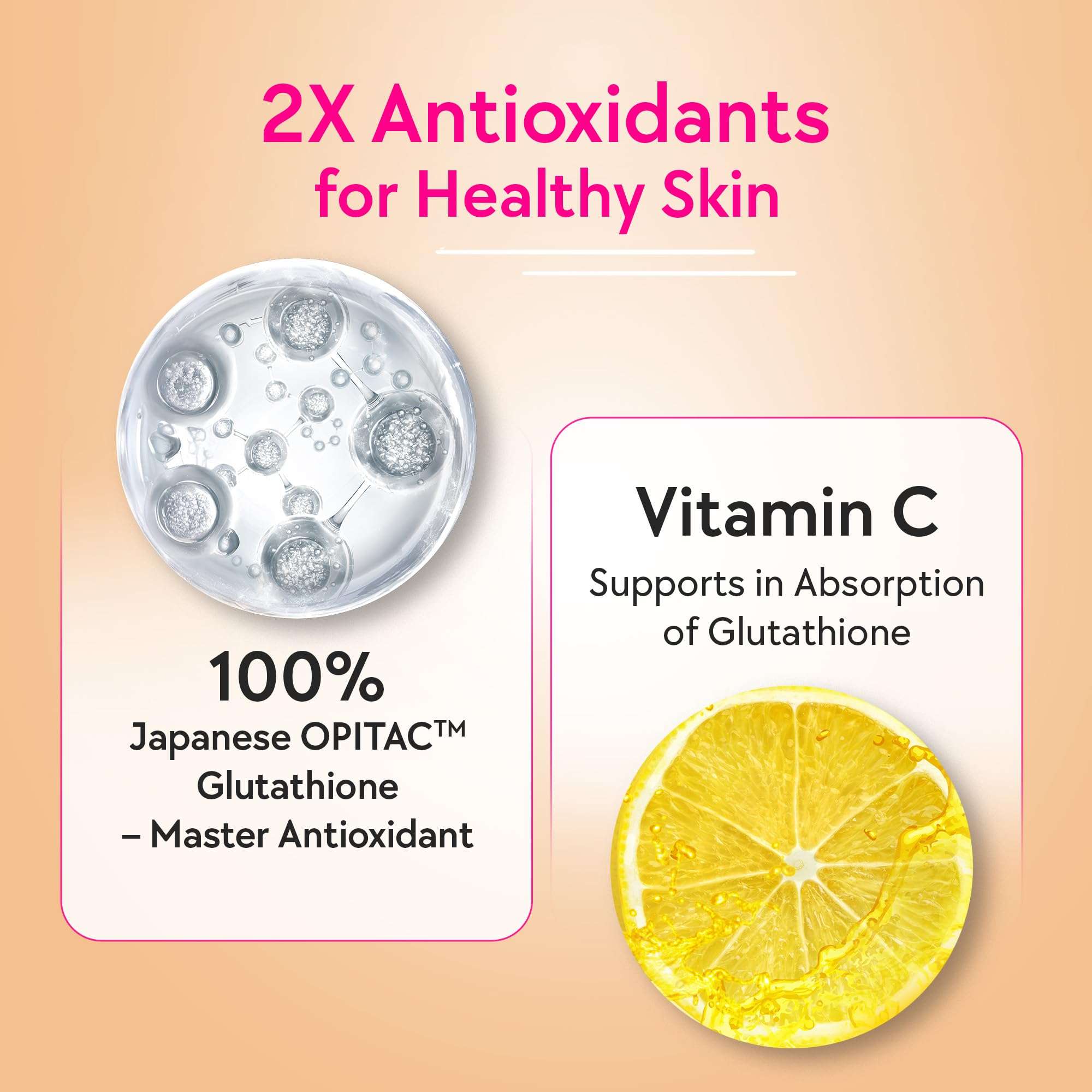 CHICNUTRIX skin glow effervescent tablets highlighting antioxidants glutathione and vitamin C with lemon image