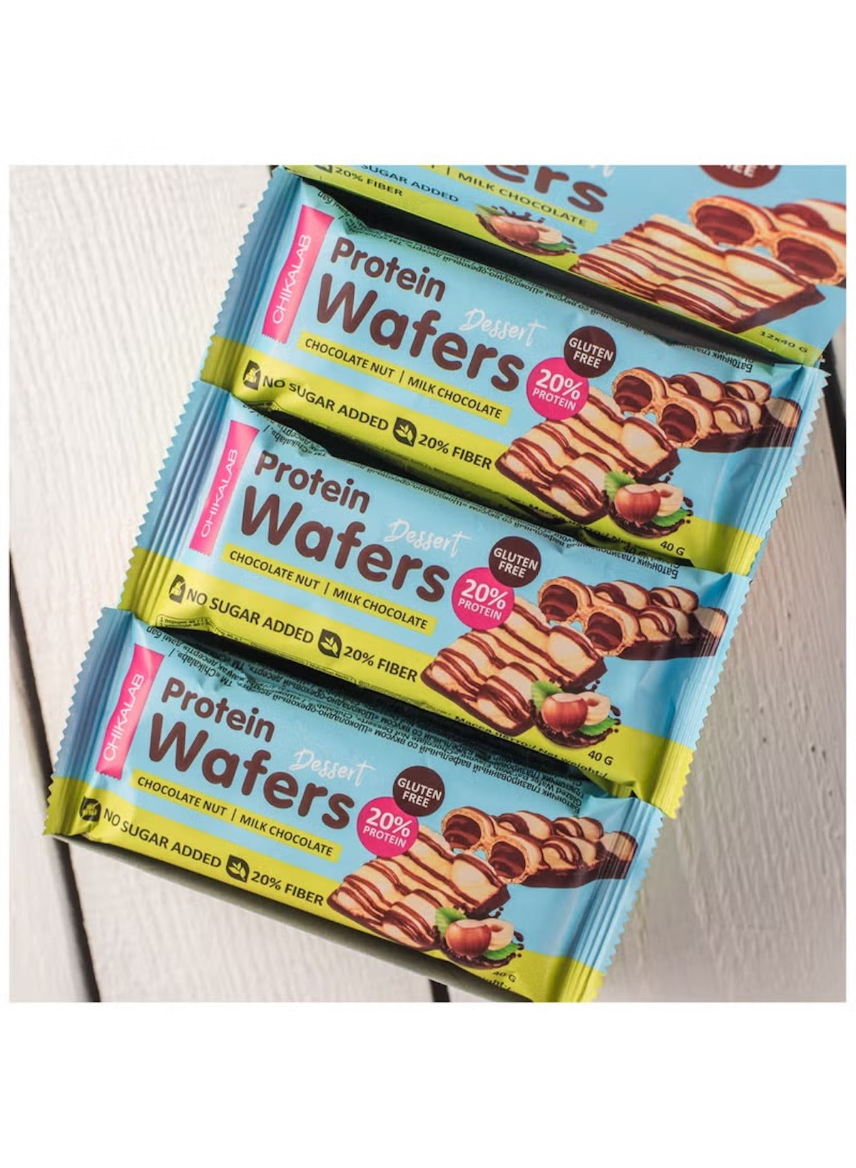 Chikalab high protein chocolate wafer UAE with no sugar added and 20 percent fiber