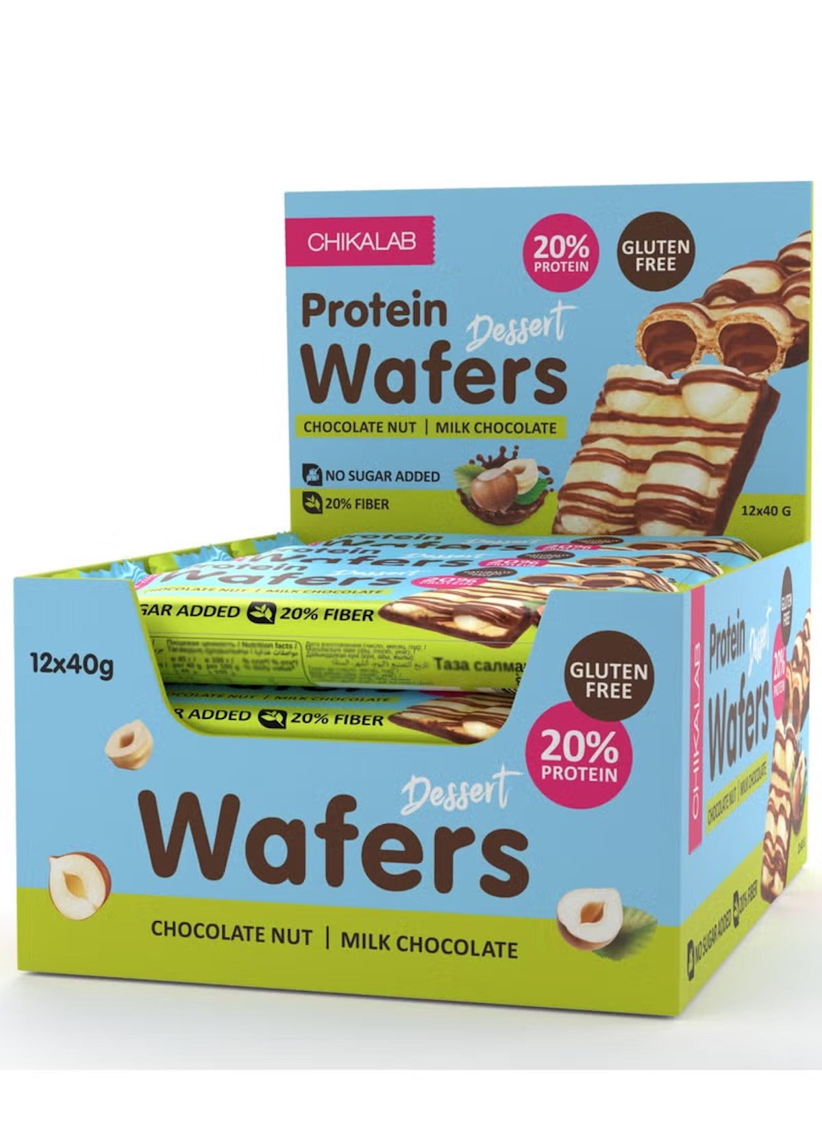 Chikalab high protein chocolate wafer UAE pack containing protein dessert wafers with no added sugar