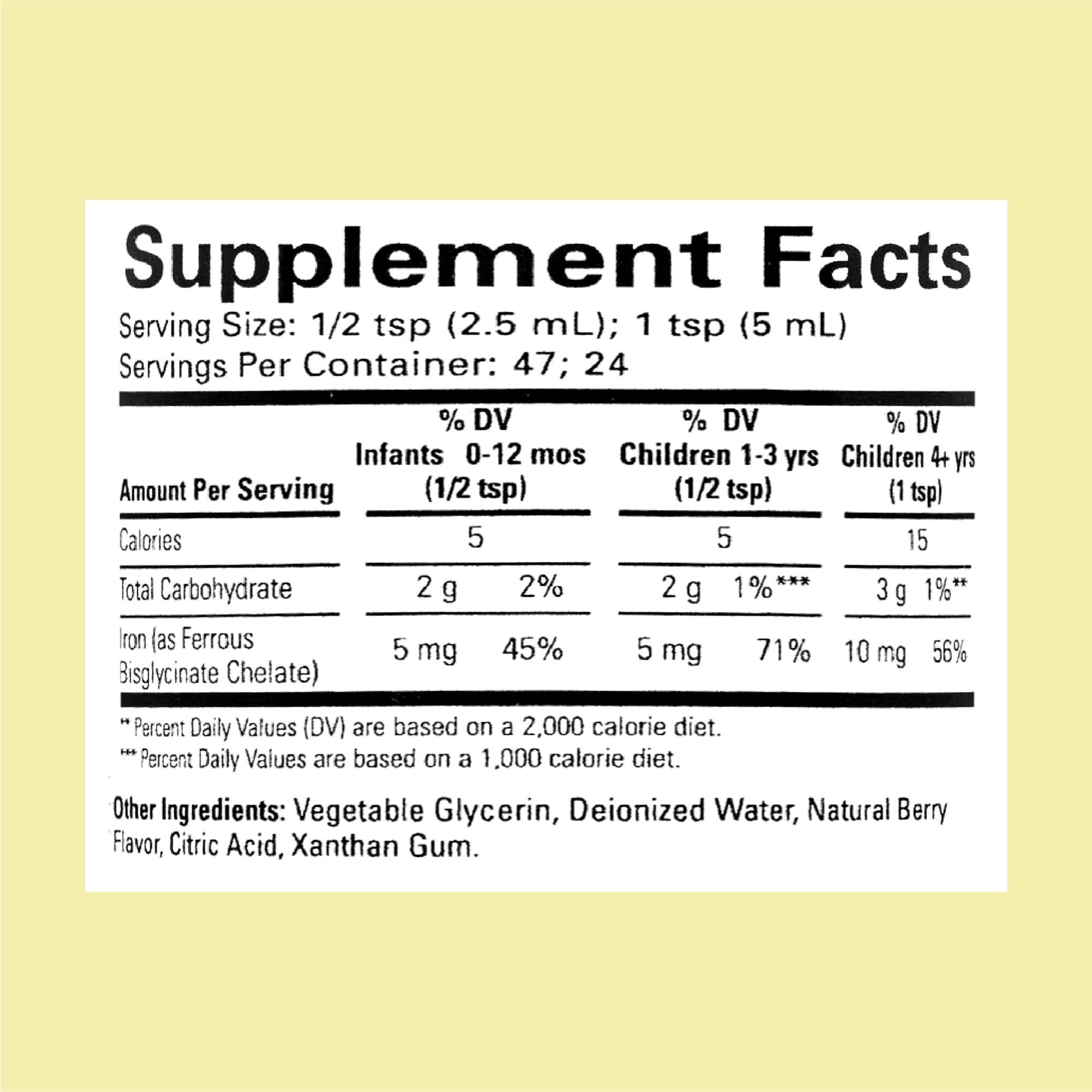Childlife Essentials Liquid Iron Supplement for Kids with Supplement Facts and dosage information