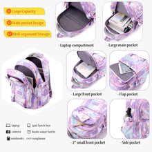 Pastel purple watercolor rolling trolley backpack with multiple pockets and laptop compartment