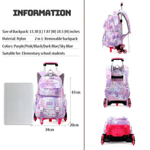 Purple watercolor rolling trolley backpack with removable backpack and caster wheels