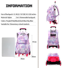 Huitich children's rolling backpack blue with detachable bag and adjustable handle for kids