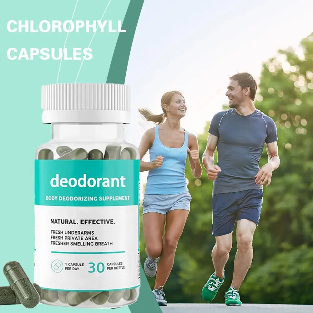 Mumzar Chlorophyll Capsules Deodorant Supplement for fresher underarms and improved breath with 30 capsules per bottle