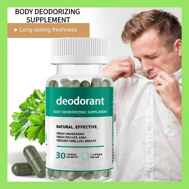 Mumzar chlorophyll capsules deodorant supplement bottle with 30 capsules for long-lasting freshness