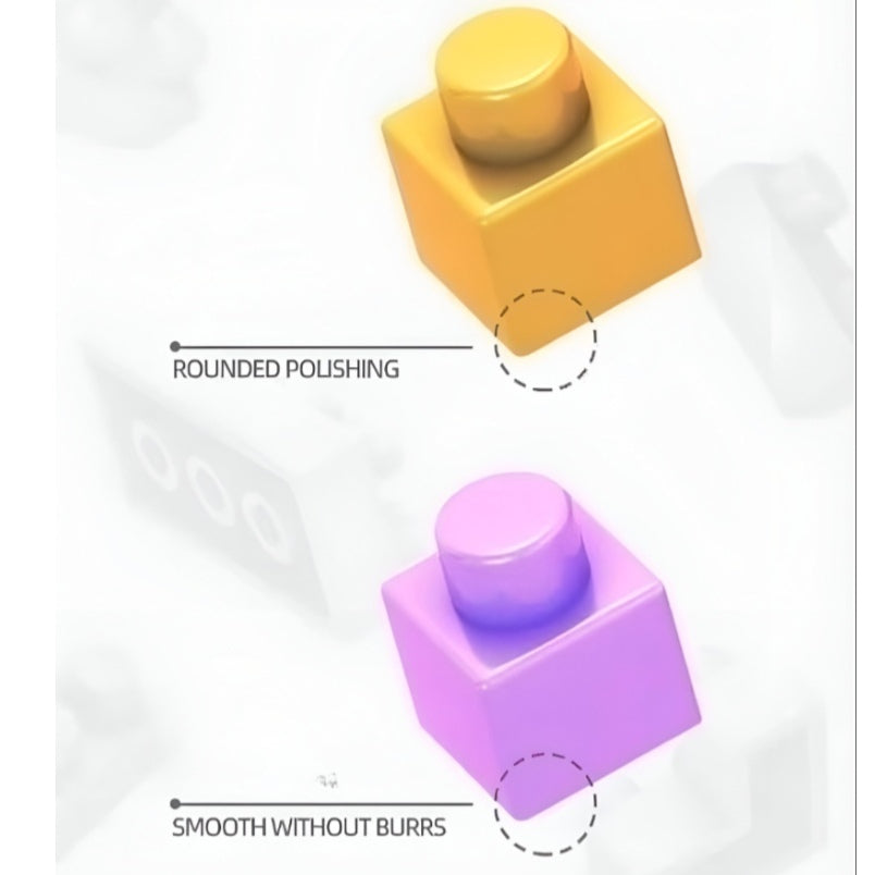 Close-up of yellow and purple blocks showing rounded polishing and smooth without burrs for Cinnamoroll pixel block toy