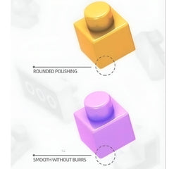 Close-up of yellow and purple blocks showing rounded polishing and smooth without burrs for Cinnamoroll pixel block toy