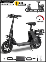 WIND HORSE foldable electric scooter with seat matte black rear basket charger and tools