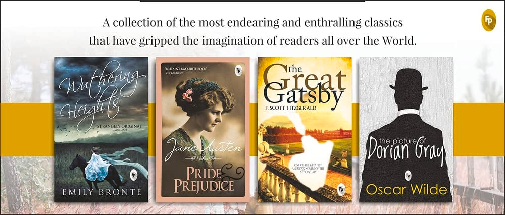 Classic literature box set featuring Wuthering Heights, Pride and Prejudice, The Great Gatsby