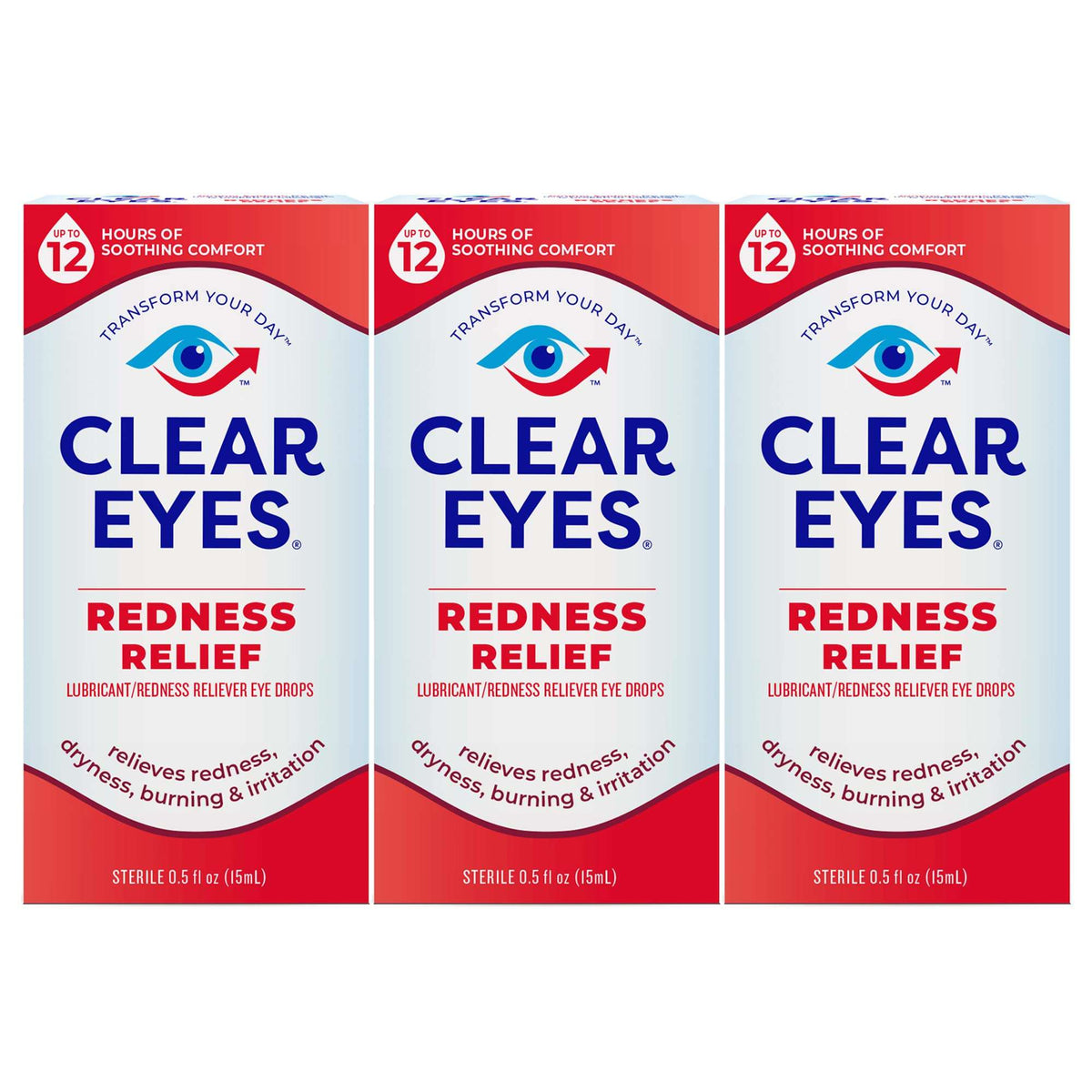 Clear Eyes redness relief eye drops triple pack half ounce boxes relieving redness dryness burning irritation