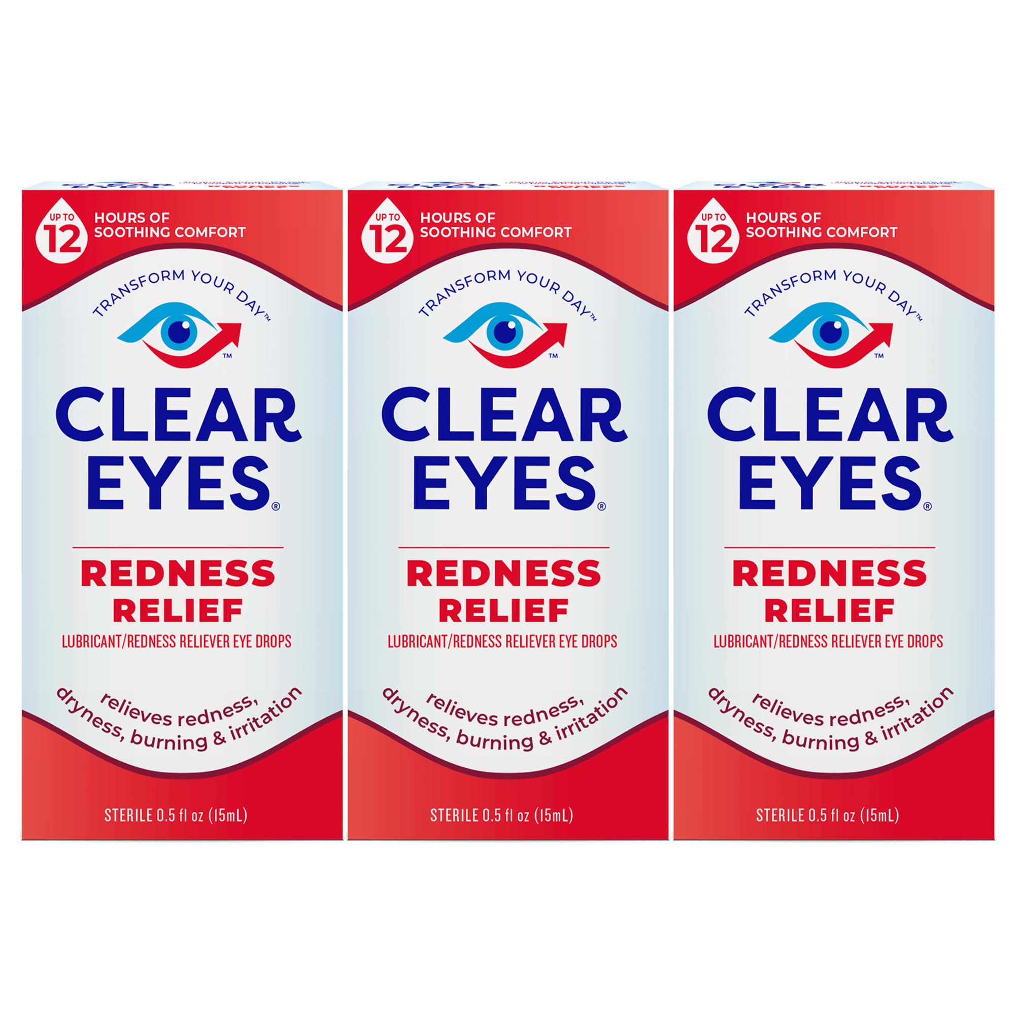 Clear Eyes redness relief eye drops triple pack half ounce boxes relieving redness dryness burning irritation