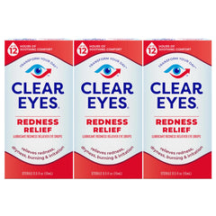 Clear Eyes redness relief eye drops triple pack half ounce boxes relieving redness dryness burning irritation