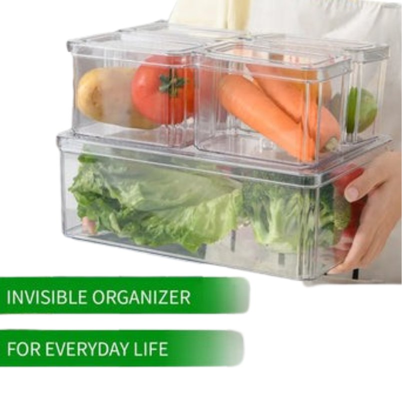 Huitich plastic refrigerator food preservation box set with clear containers holding vegetables for organized storage