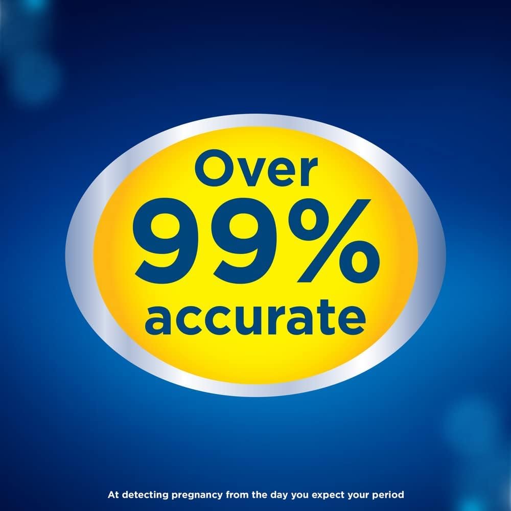 Badge on Clearblue digital pregnancy test UAE packaging reads Over 99 percent accurate on blue background