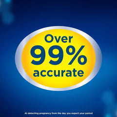 Badge on Clearblue digital pregnancy test UAE packaging reads Over 99 percent accurate on blue background