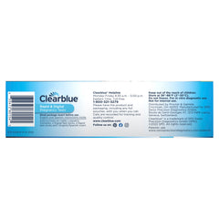 Clearblue pregnancy test combo pack blue box side panel showing brand logo helpline and usage info