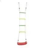 Rope climbing ladder with green and yellow plastic discs and a red base ring