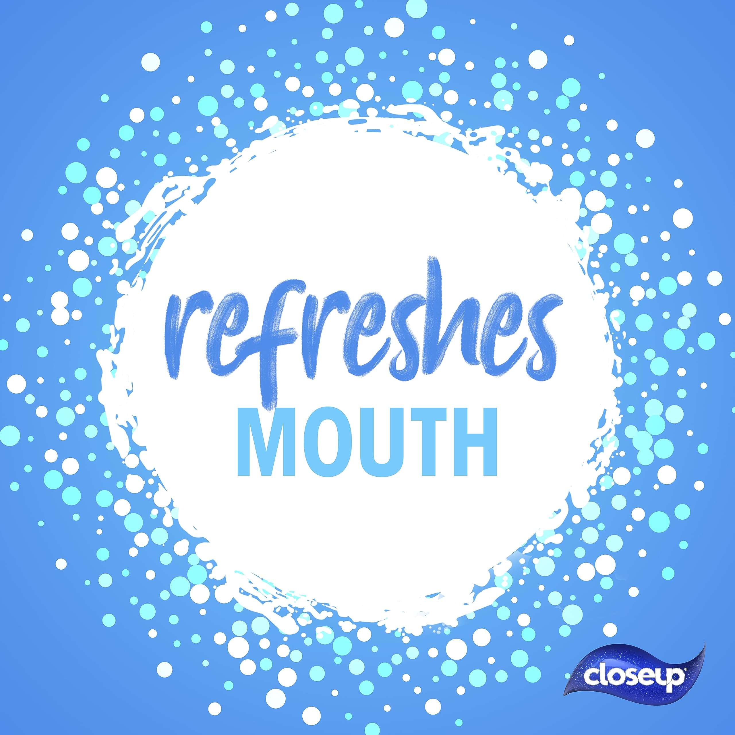 Closeup Icy White Toothpaste Winterblast pack promotional blue splash graphic reading refreshes mouth with Closeup logo