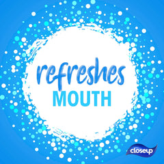 Closeup Icy White Toothpaste Winterblast pack promotional blue splash graphic reading refreshes mouth with Closeup logo