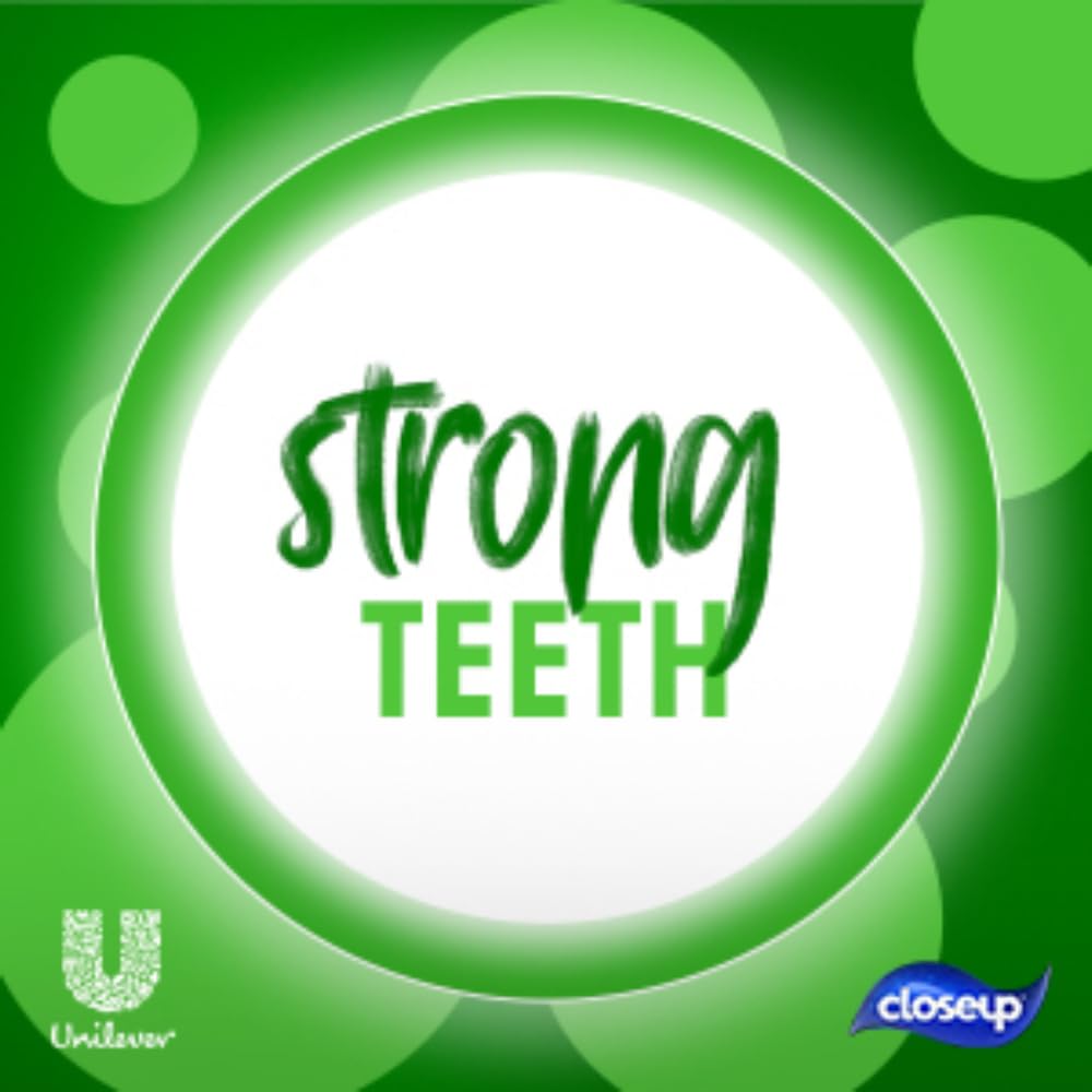 Closeup Icy White Toothpaste Winterblast pack promotional green graphic with strong teeth text and Closeup logo