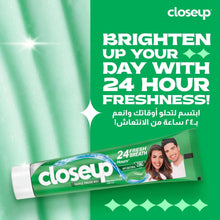 Closeup Triple Fresh Gel toothpaste tube with 24-hour freshness packaging graphic