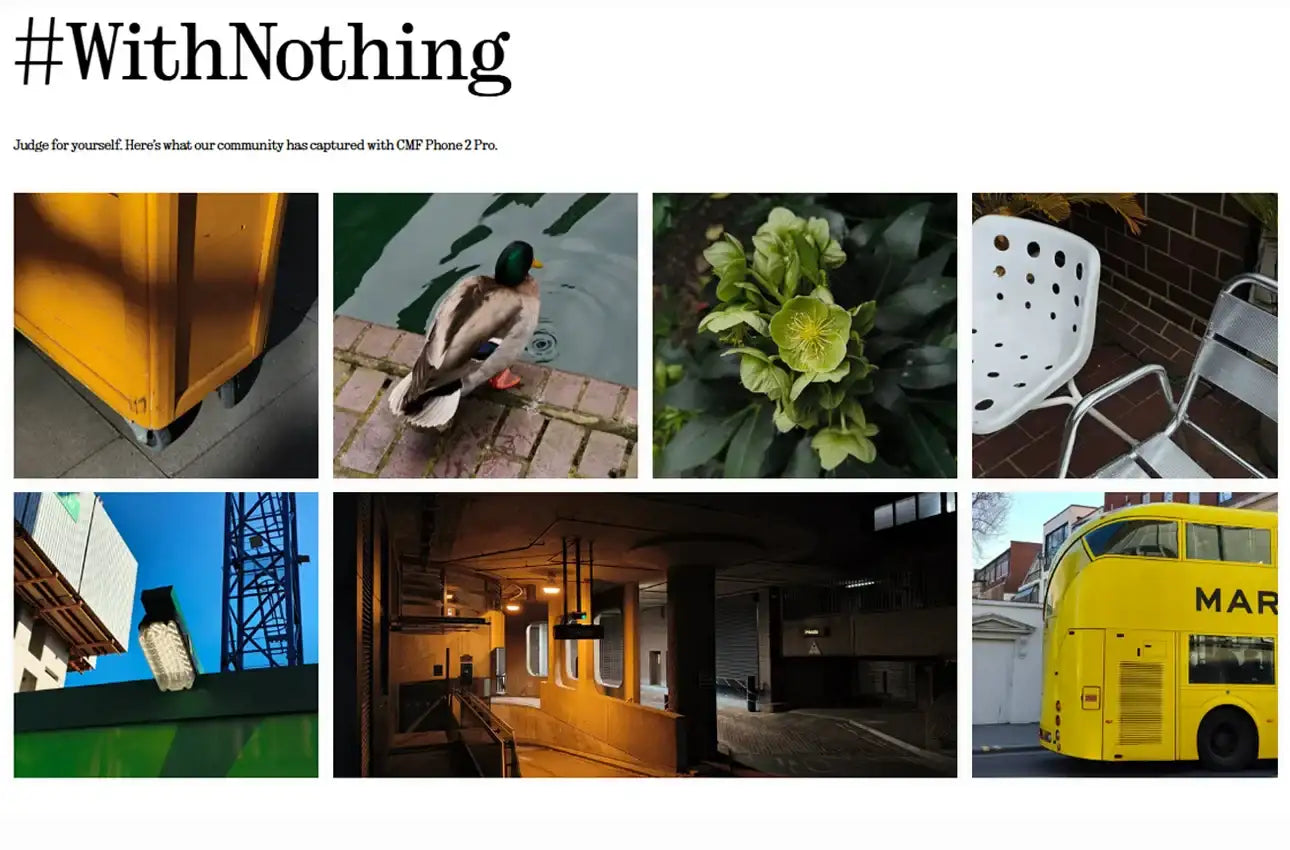 Community photo collage of urban scenes duck plants and interiors captured with CMF Phone 2 Pro 5G Global Version