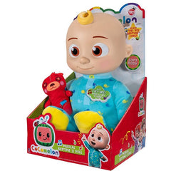 Huitich Cocomelon stuffed doll gift featuring a soft body baby doll in blue pajamas with a red plush toy