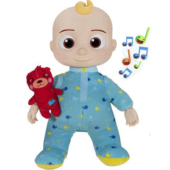 Huitich Cocomelon stuffed doll gift featuring a baby in blue pajamas holding a red teddy bear plush