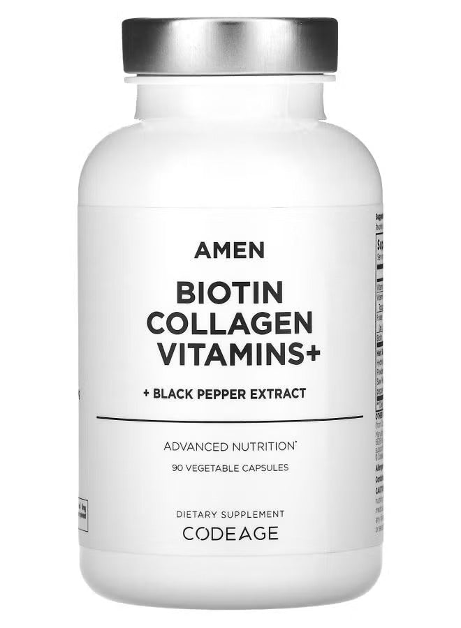 Codeage Amen Biotin Collagen Vitamins Supplement with Black Pepper Extract in 90 Vegetable Capsules