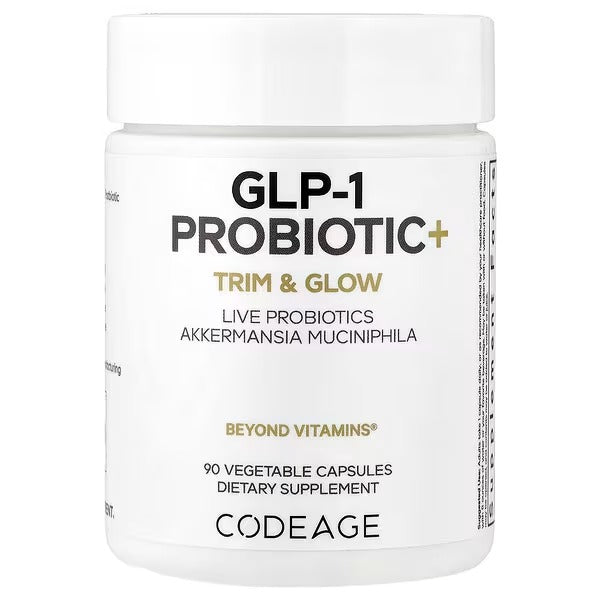 Codeage GLP-1 probiotic supplement UAE in a white bottle containing 90 vegetable capsules