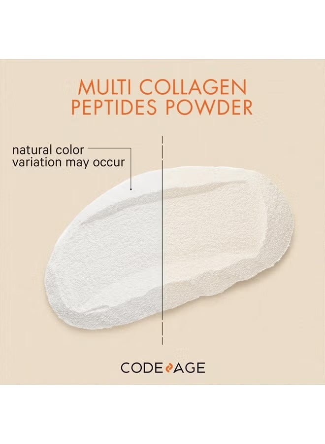 Codeage multi collagen peptides powder in its natural form with a smooth texture and color variation