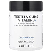 Codeage Teeth & Gums Vitamins bottle, black cap, 90 vegetable capsules label