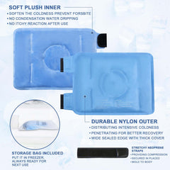 KASTWAVE reusable blue gel ice pack for knee injuries with soft plush inner and neoprene strap