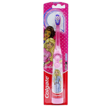 Barbie Colgate kids battery toothbrush in pink package with purple bristle head