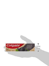 Toothpaste box side view with natural extracts and activated charcoal, 75 ml; 4 cm tall.