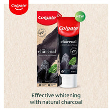 Toothpaste tubes and box with activated charcoal, 75 ml; green 'NEW' badge.