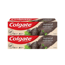 Toothpaste 2-pack boxes with natural extracts and activated charcoal, 75 ml each.