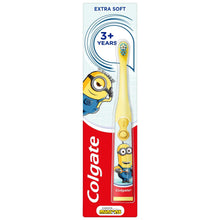 Colgate Minions kids battery toothbrush with extra-soft bristles, yellow handle