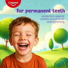 Colgate 6-9 kids toothpaste panel with smiling child for permanent teeth