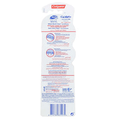 Back of Colgate optic white toothbrush pack showing Colgate logo product info multilingual instructions and barcode